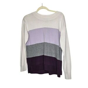 Lands End Womens Multicolor Striped Colorblock Cotton Sweater Petite M‎ 10-12